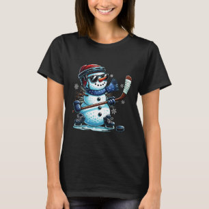 Funny Snowman Playing Ice Hockey Lovers Boys Girls T-Shirt