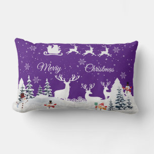 Funny Snowman, Reindeer Merry Christmas Lumbar Pil Cushion
