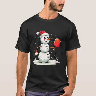 Funny Snowman Santa Hat Pickleball Player Christma T-Shirt