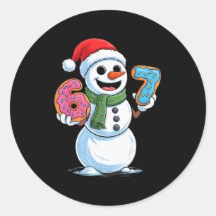 Funny Snowman Six Seven 67 Ice Cream Christmas Boy Classic Round Sticker