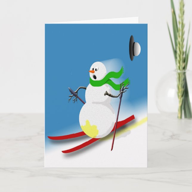 Funny Snowman Ski Skiing Joke Silly Humor Xmas Holiday Card (Front)