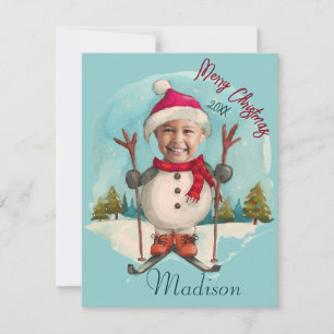 Funny Snowman Snowman Skiing Kids Photo Holiday