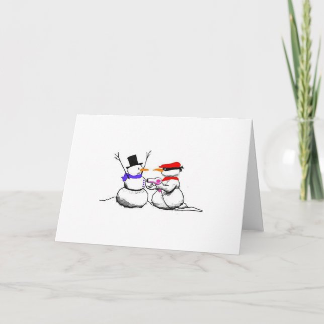 Funny Snowman Stick Up Christmas Card (Front)