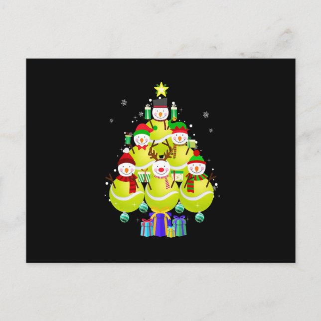 Funny Snowman Tennis Christmas Tree Ornaments Boys Announcement Postcard (Front)