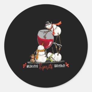 Funny Snowman Wine Christmas Holiday  Classic Round Sticker