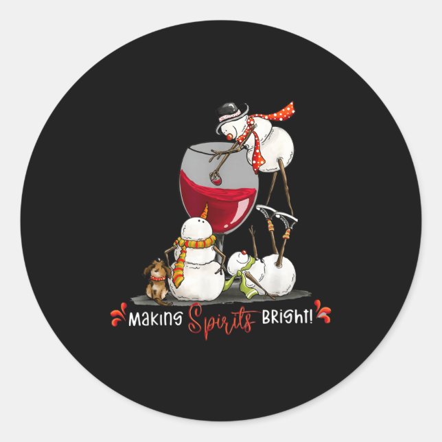 Funny Snowman Wine Christmas Holiday  Classic Round Sticker (Front)