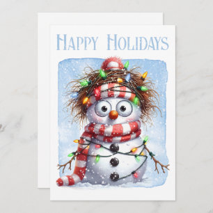 Funny Snowman Winter Christmas Lights Holiday Card