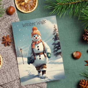 Funny Snowman Winter Walk Christmas Holiday Card 