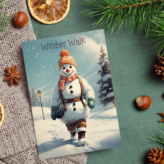 Funny Snowman Winter Walk Christmas Holiday Card  (Creator Uploaded)