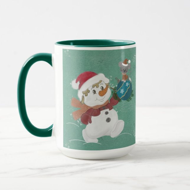 funny snowman with cute bunnies Mug (Left)