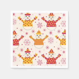 Funny Snowman with floral sweaters and snowflakes  Napkin