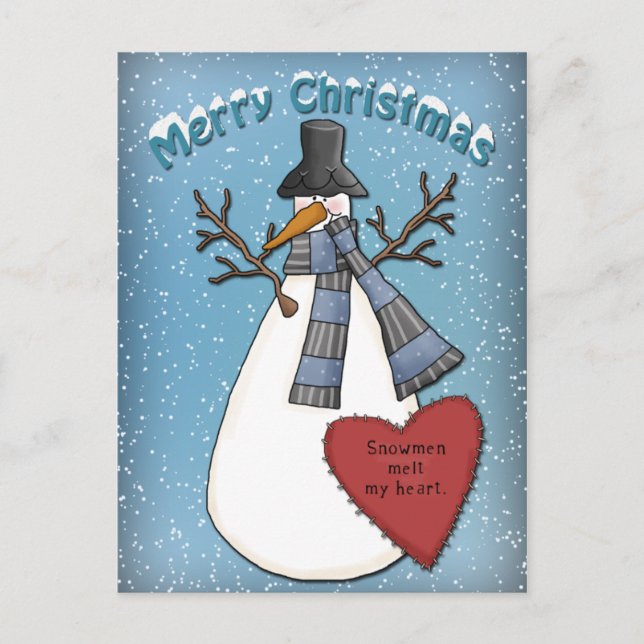 Funny Snowman with hat and scarf Postcard (Front)