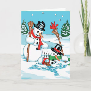 Funny Snowman with Hot Chocolate Cartoon Holiday Card