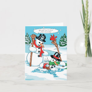 Funny Snowman with Hot Chocolate Cartoon Holiday Card