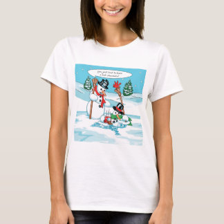 Funny Snowman with Hot Chocolate Cartoon T-Shirt