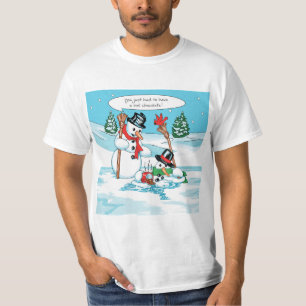 Funny Snowman with Hot Chocolate Cartoon T-Shirt