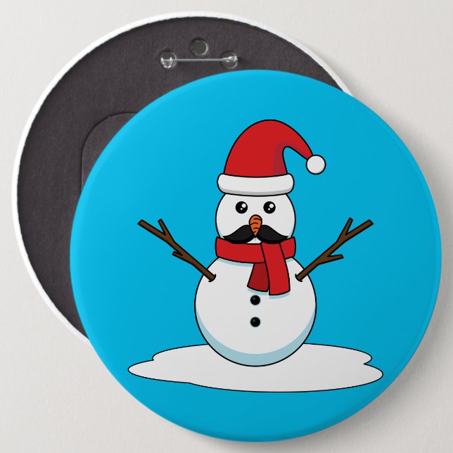 Funny Snowman with Moustache and Carrot 6 Cm Round Badge (Front & Back)