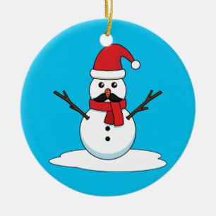 Funny Snowman with Moustache and Carrot Ceramic Ornament