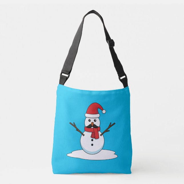 Funny Snowman with Moustache and Carrot Crossbody Bag (Front)