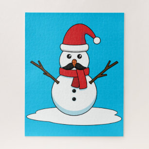Funny Snowman with Moustache and Carrot Jigsaw Puzzle