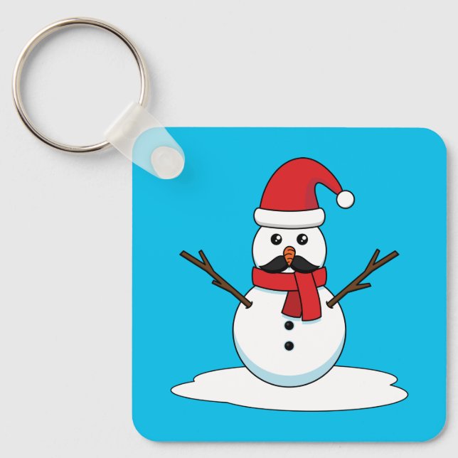 Funny Snowman with Moustache and Carrot Key Ring (Front)