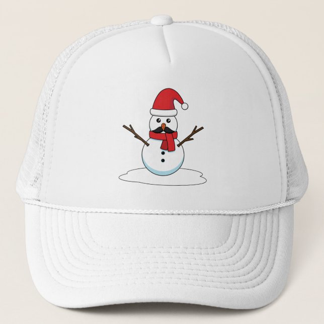 Funny Snowman with Moustache and Carrot Trucker Hat (Front)