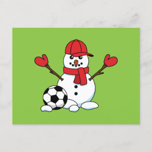 Funny Snowman with Soccer Ball Holiday Postcard