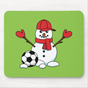 Funny Snowman with Soccer Ball Mouse Pad