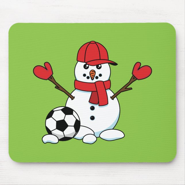 Funny Snowman with Soccer Ball Mouse Pad (Front)