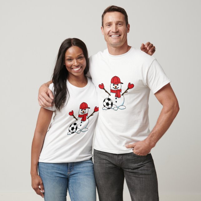 Funny Snowman with Soccer Ball T-Shirt (Unisex)