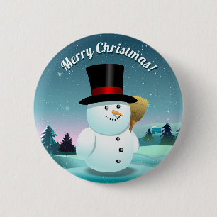 Funny Snowman With Top Felt Hat 6 Cm Round Badge