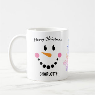 Funny Snowman's Face, Pink Cheeks, Merry Christmas Coffee Mug