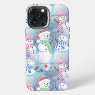 Funny Snowmen Christmas Tree String Lights Pattern iPhone 13 Pro Max Case