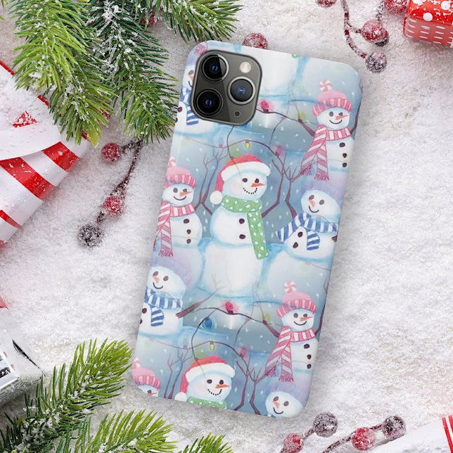 Funny Snowmen Christmas Tree String Lights Pattern iPhone Case (Creator Uploaded)