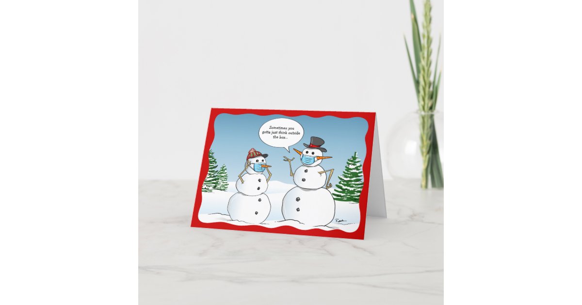 Funny Snowmen Think Outside the Box Christmas Holiday Card