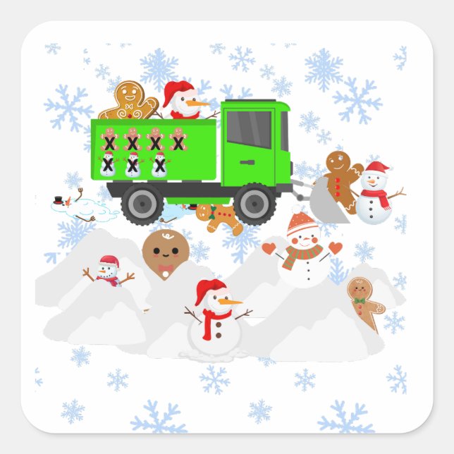 Funny Snowplowing Snowmen and Gingerbread Men Square Sticker (Front)