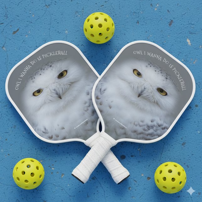 Funny Snowy Owl All I Wanna Do is Pickleball Pickleball Paddle (Snowy Owl "Owl I Want to Do is Pickleball" Pickleball Paddle Cover Photo)
