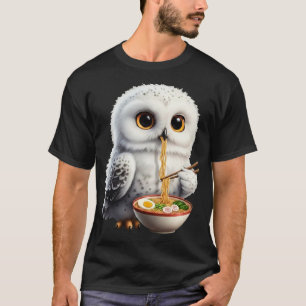 Funny Snowy Owl Eating Ramen Bowl Cute Japanese T-Shirt