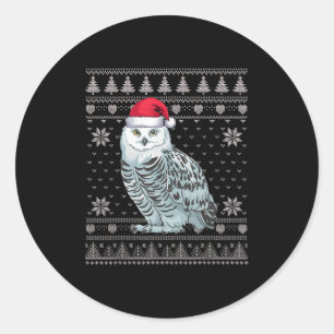 Funny Snowy Owl Ugly Christmas Sweater Santa Xmas  Classic Round Sticker