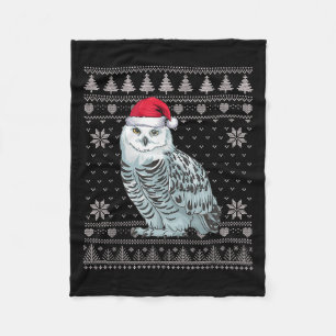 Funny Snowy Owl Ugly Christmas Sweater Santa Xmas Fleece Blanket