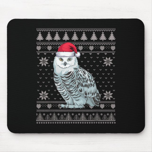 Funny Snowy Owl Ugly Christmas Sweater Santa Xmas  Mouse Pad (Front)