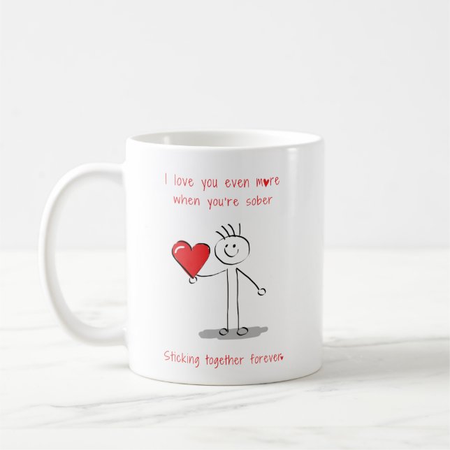 Funny Sobriety Stickman, Cute Sober Valentine's  Coffee Mug (Left)