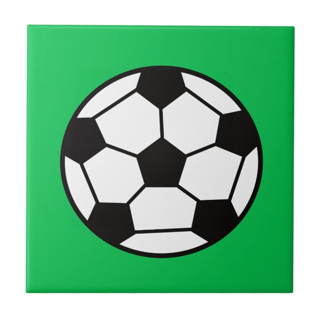 Funny Soccer Ball On Green Background Ceramic Tile (Front)