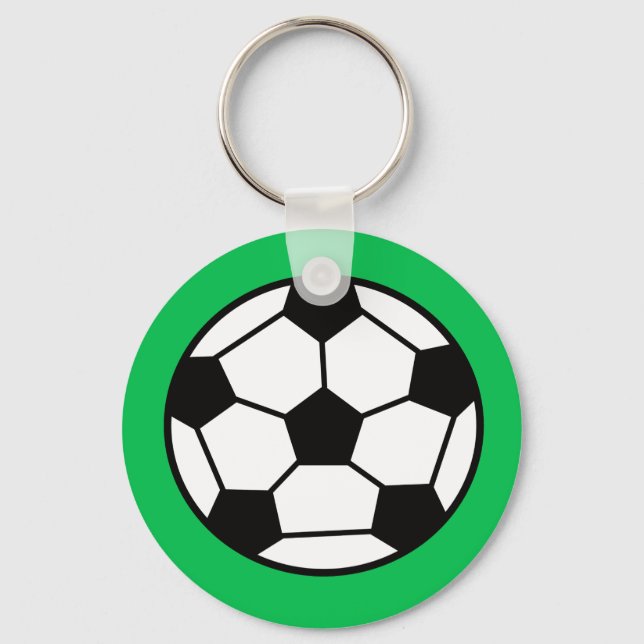 Funny Soccer Ball On Green Background Key Ring (Front)