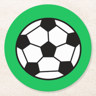 Funny Soccer Ball On Green Background Round Paper Coaster