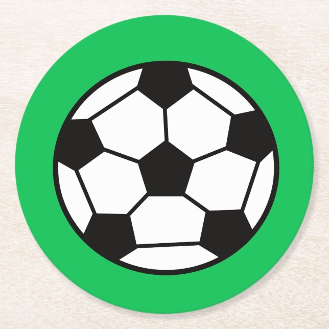 Funny Soccer Ball On Green Background Round Paper Coaster (Front)