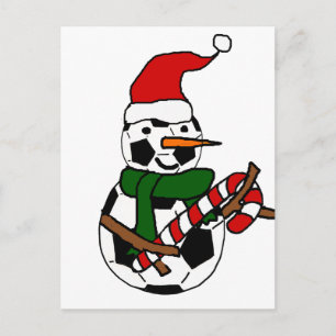 Funny Soccer Ball Snowman Christmas Cartoon Holiday Postcard