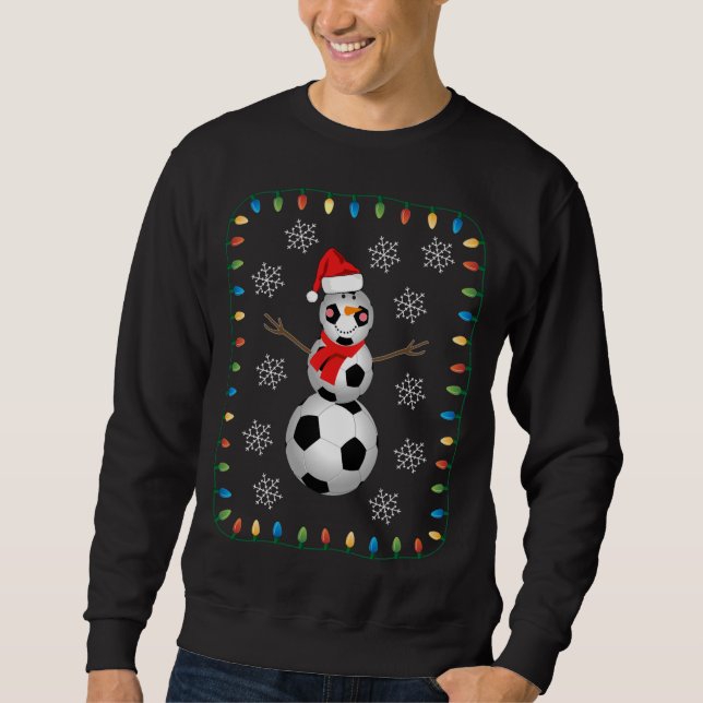 Funny Soccer Ball Snowman Santa Hat Scarf Christma Sweatshirt (Front)