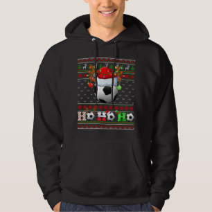Funny Soccer Ball Xmas Tree Lights Ugly Christmas Hoodie