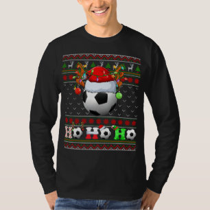Funny Soccer Ball Xmas Tree Lights Ugly Christmas T-Shirt